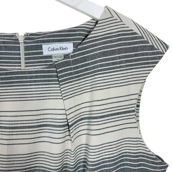 Business  work wear  Sheath Dress Women SZ 4 White Gray Striped Calvin Klein - Picture 7 of 16